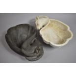 A Pair of Indian Carved Marble Ear Shaped Bowls with Goats Head Decoration in the Ying Yang