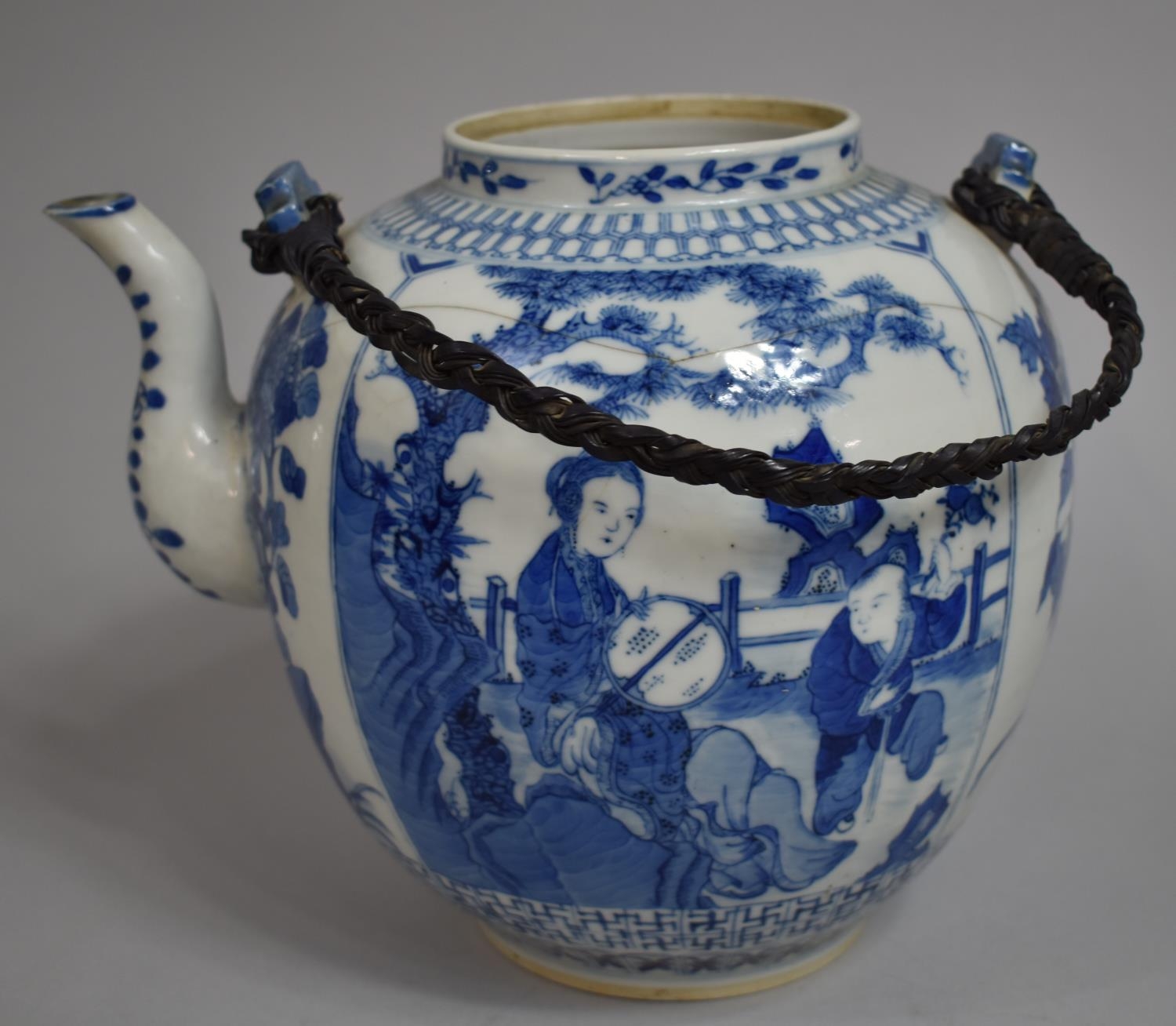 A Large 18th/19th Century Chinese Export Porcelain Teapot of Bellied Form Decorated with Family - Image 2 of 5