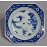 A Oriental Blue and White Porcelain Shaped Dish, Dragon Chasing Flaming Pearl Design with Floral