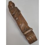 An Early Carved Oak Figural Mount in the Form of a Maiden on Scrolled Acanthus Sconce. 37cms High