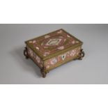 A 19th Century Continental Mahogany Jewellery Box with Ivory Inlaid Pink Enamelled Gilt Metal Casing