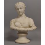 A 19th century Parian Bust of Clytie on Circular Socle Base, in the Copeland Manner, 30.5cms High