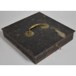 A Victorian Iron Strong Box of Rectangular Form, the Hinged Lid with Brass Carrying Handle with Key.