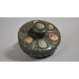 A 19th Century Grand Tour Carved Marble Desktop Inkwell of Circular Form with Cameo Cartouches,