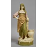 A Royal Vienna Bisque Porcelain Figural Spill Vase in the Form of Girl Leaning on Wall Next to Water