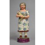 A Large 19th Century Pearlware Figure, Possibly Staffordshire, Mother Standing Holding Baby (Loss to
