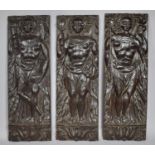 Three Carved Wooden Panels, Perhaps Spanish Colonial, Depicting Native Indians Carrying Mirror,