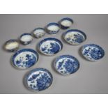 A Collection of 18th/19th Century English Blue and White Porcelain Tea Bowls and Saucers. Oriental
