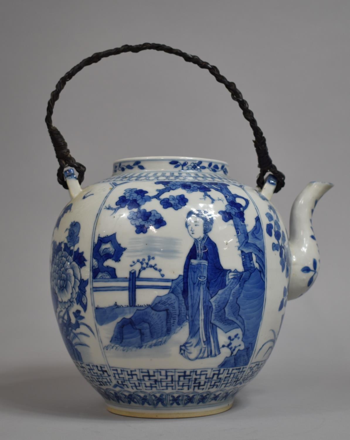 A Large 18th/19th Century Chinese Export Porcelain Teapot of Bellied Form Decorated with Family