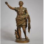 A Bronze Figure of Augustus Caesar, Depicted with Arm Outstretched and with Putto by his Side, on