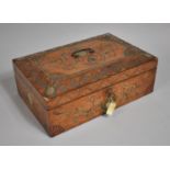 A 19th Century Continental Satin Wood Lace Box with Studwork and Painted Decoration. Hinged Lid to