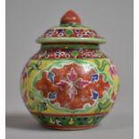 A Miniature Chinese Bencharong Porcelain Vase and Cover of Squat Form decorated in Applied