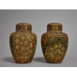 A Pair of Small Kashmiri Baluster Vases and Covers Decorated in Polychrome Enamels, 10.5cms High