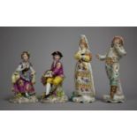 Two Pairs of Continental Porcelain Figures, Standing Couple Having Gold Anchor Mark to Base and