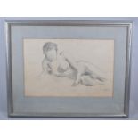 A Pencil Sketch, Reclining Nude, Monogrammed and Dated 11th April 1971, 50x33cm