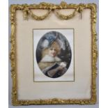 A Pretty Gilt Frame Decorated with Floral Swags, Containing Print of Victorian Girl with Snowball,