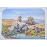 An Unframed Watercolour Depicting Rocks, Tree Stump and Pool, 20x14cm