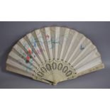 A Chinese Painted Silk Fan with Sixteen Canes, One AF, 32.5cm Long