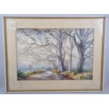 A Framed Robert Egerton Watercolour Depicting Trees Beside Country Lane in Winter, 54x37cm