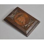 A Carved Black Forest Desk Top Note Pad Decorated with Gent Wearing Flat Cap, 16x11cms