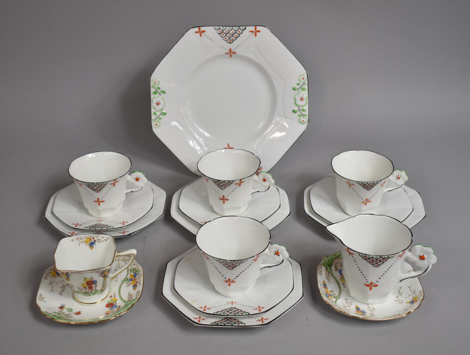 A Part Melba Bone China Art Deco Floral Decorated Tea Set with Hand applied Enamel Decorated and