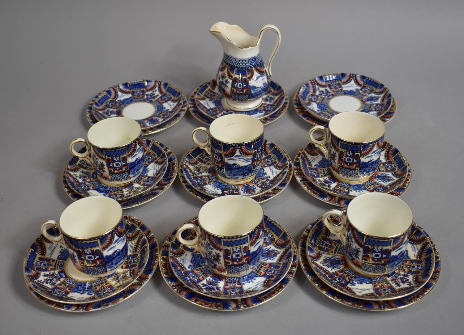 A Part Set of Hudson Longton Imari Decorated Teawares to Comprise Six Cups, Nine Saucers and Nine