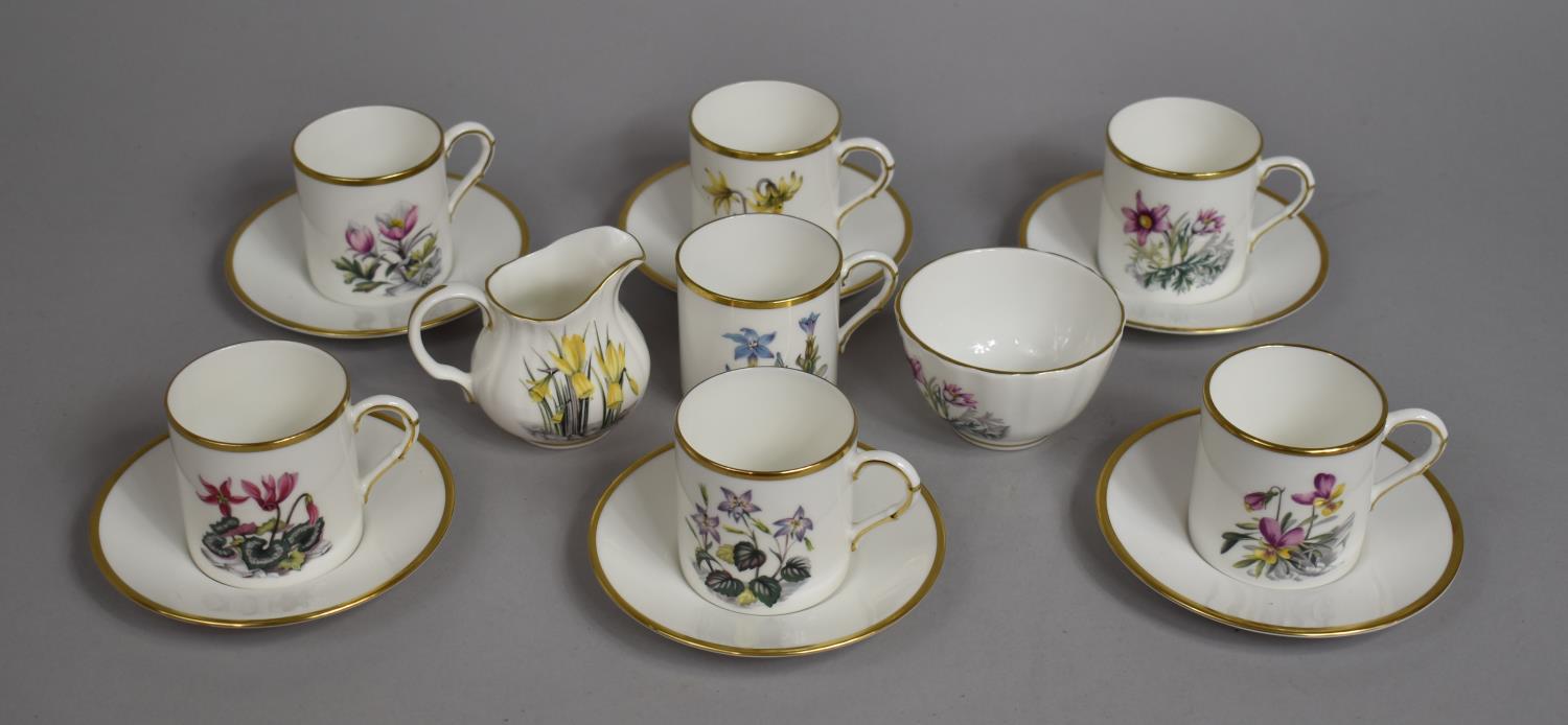 A Royal Worcester Floral Decorated and Gilt Trim Coffee Set to Comprise Seven Cans, Six Saucers,