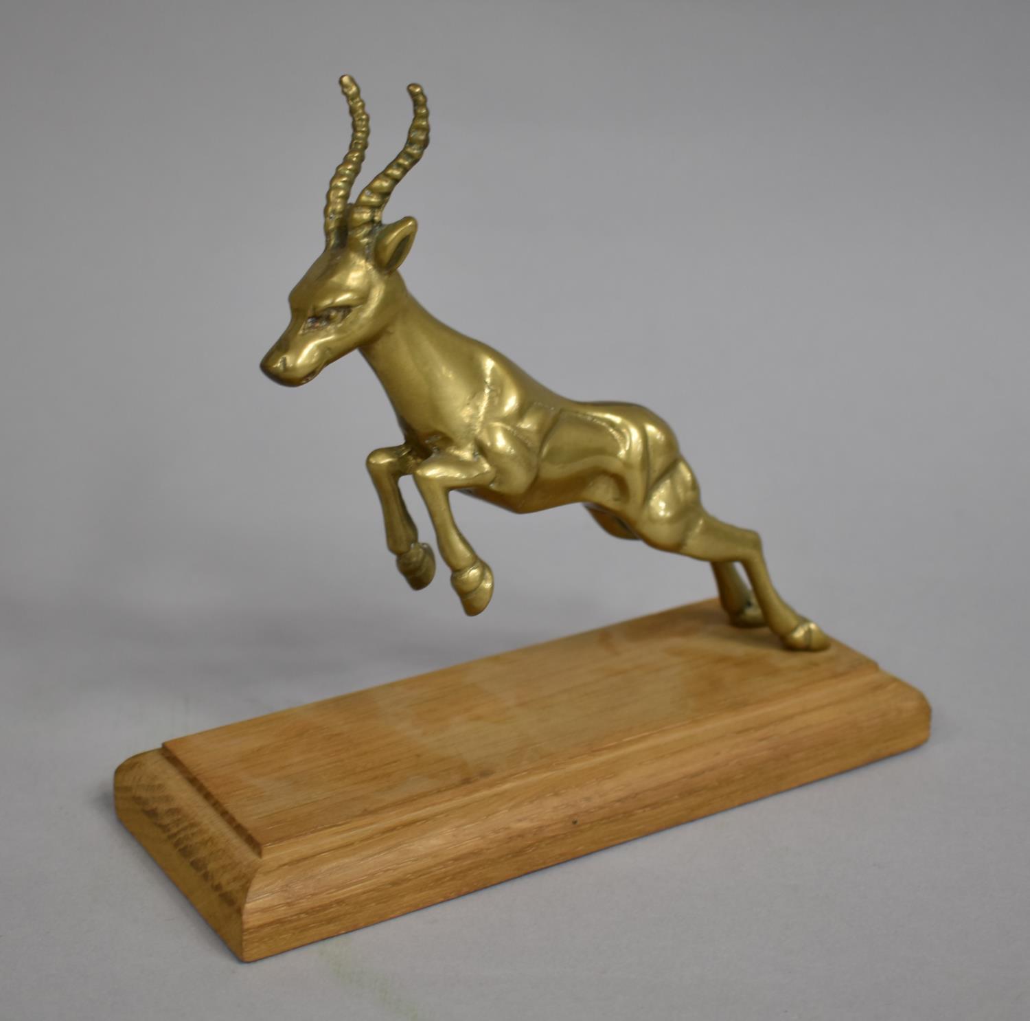 A Brass Study of a Leaping antelope on Modern Rectangular Oak Plinth, 19cms Long - Image 3 of 3