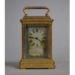 A Reproduction French Style Miniature Carriage Clock with Porcelain Panels in the Sevres Style, 9cms