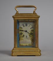 A Reproduction French Style Miniature Carriage Clock with Porcelain Panels in the Sevres Style, 9cms
