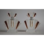 A Pair of Reproduction Art Deco Style Plain and Amber Glass Scent Bottles, Each 12.5cms High