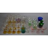 A Collection of Various Coloured Glass to Comprise Gilt Leaf Trimmed Examples with Amber Stems, Pink