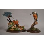 Two Kingfisher Ornaments, Country Artists Shimmering Flight CA699 and Kingfisher CA85