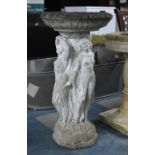 A Reconstituted Stone Figural Birdbath, 41cm Diameter and 79cm High