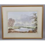 A Framed Watercolour by J Wareham, Fishing Below the Weir, 37x27cms