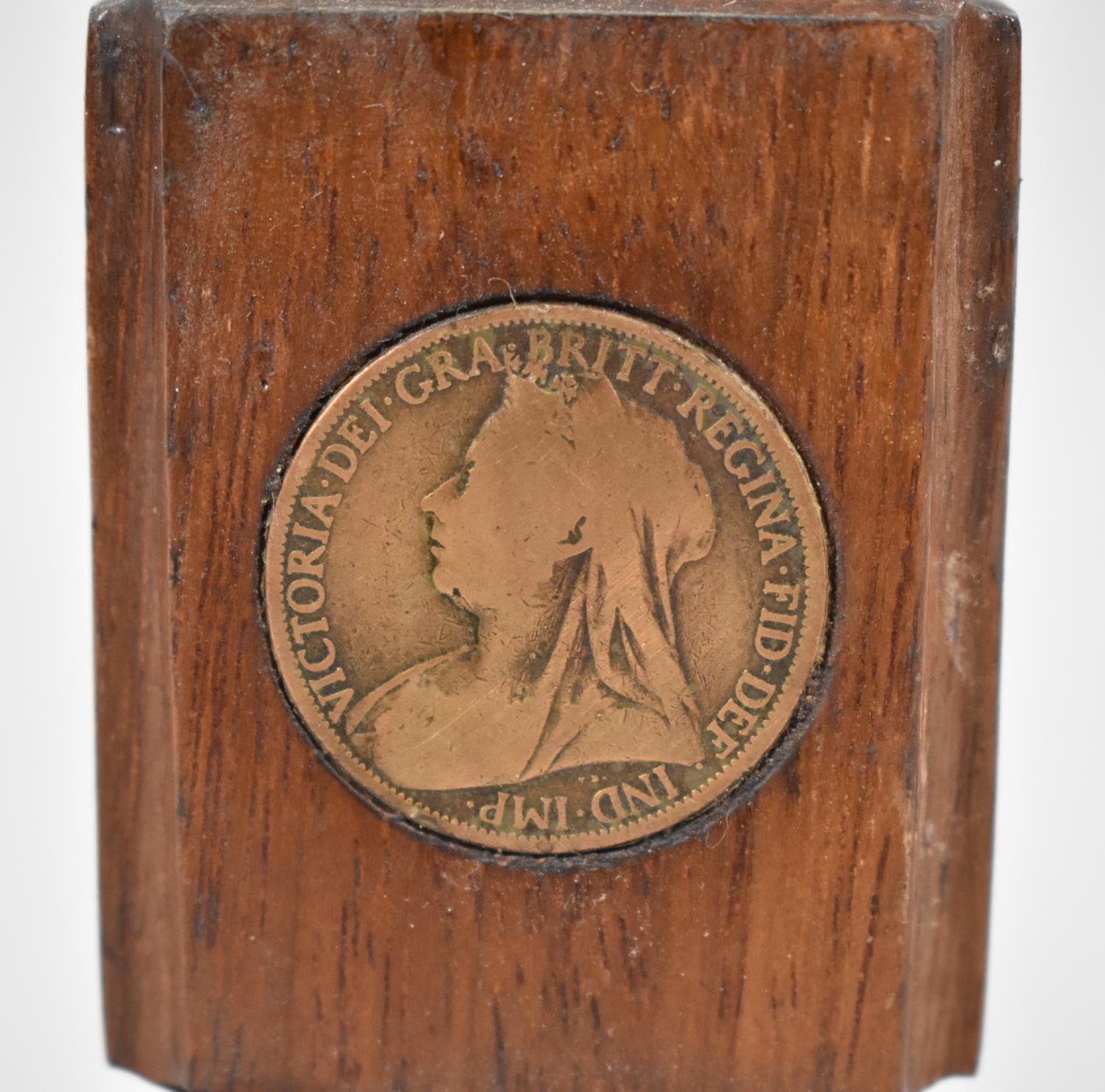 A Novelty Desk Top Wooden paperweight Mounted with Coins from Victoria to Elizabeth, 12cms High - Image 2 of 6