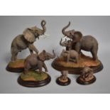 A Collection of Elephant Ornaments to Include Country Artists Bull, Cow and Calves, Large Calf and