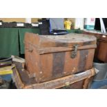 A Vintage Travelling Trunk, Slightly Compressed Lid, 69cm Wide