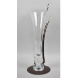A Modern Tall and Slender Vase on Mixed Metal Stand in the Form of Reeds, 47cms High