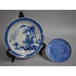 A Blue and White Shallow Oriental Bowl and a Blue and White Dish, Condition Issues