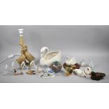 A Collection of Various Ceramic and Wooden Duck Ornaments, Table Lamp, Swan Ornaments etc