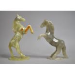 Two Carved and Polish Onyx Studies of rearing Stallions, Tallest 26cms High