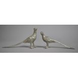 A Pair of Pewter Studies of Cock and Hen Pheasants, 13cms Long