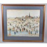 A Large Framed LS Lowry Print, "At The Seaside", 60x50cms