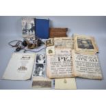A Collection of WWII Printed Ephemera and Curios to include Headphones, Anti Gas Eye Shields Case