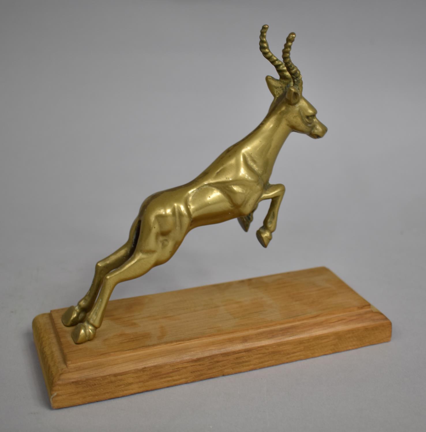 A Brass Study of a Leaping antelope on Modern Rectangular Oak Plinth, 19cms Long - Image 2 of 3