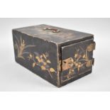 A Chinese Lacquered and Gilt Decorated Two Drawer Collectors Chest with hinged Door, Hinges and