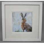 A Framed Print of a Hare, 15cms Square