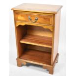A Modern Crossbanded Yew Wood Side Cabinet with long Drawer over Open Shelved Section, 46cms Wide