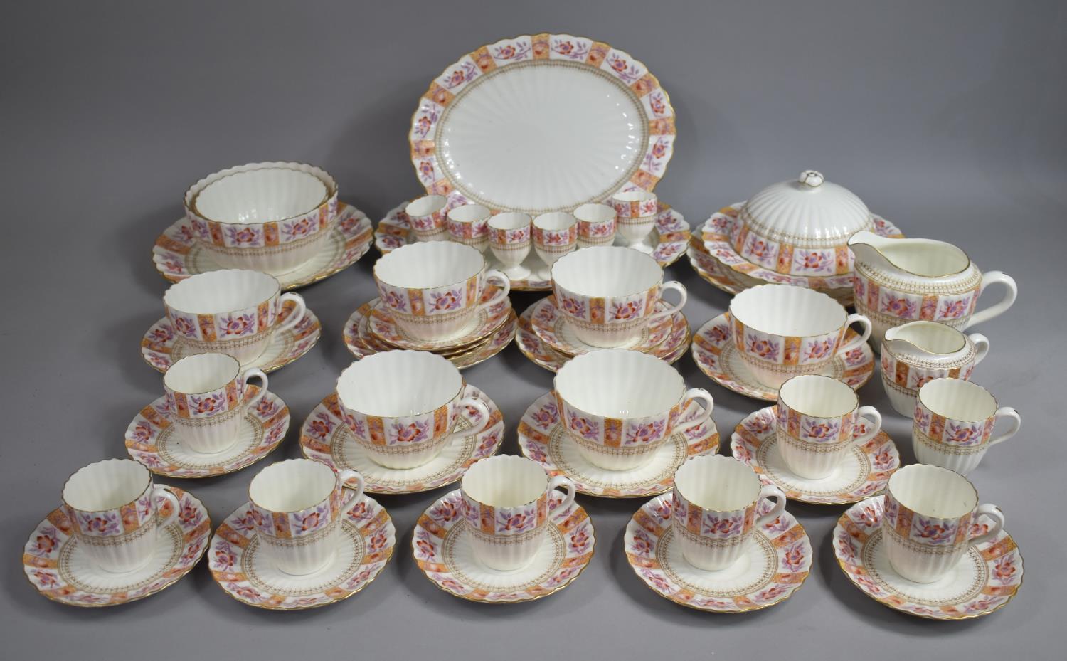 A Collection of Edwardian Floral Pattern Breakfast wares to comprise Teacups, Saucers, Side